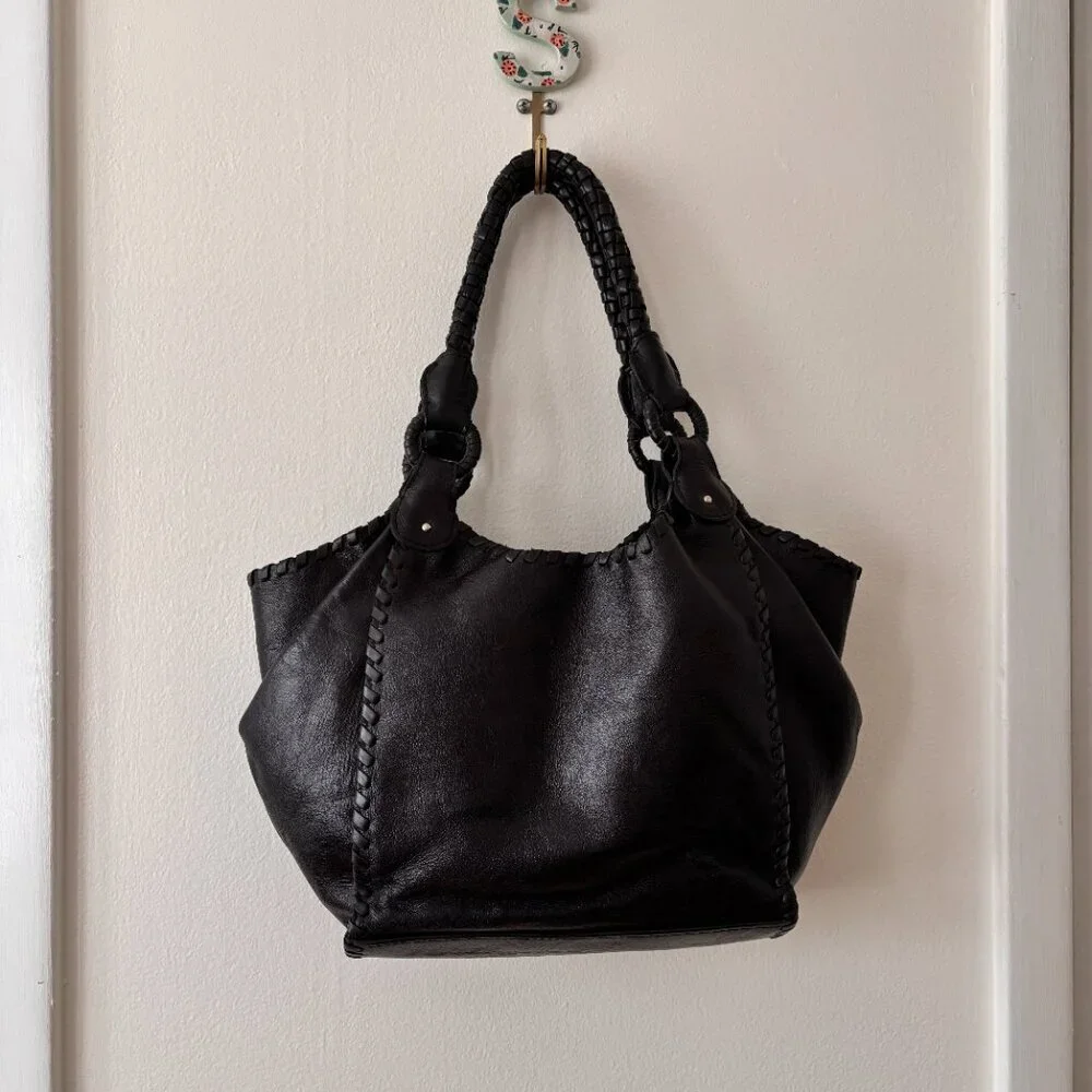 Anthony Luciano Black Braided Leather Hobo Bag